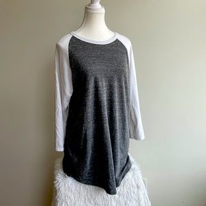 women’s long sleeve, gray and white T-shirt